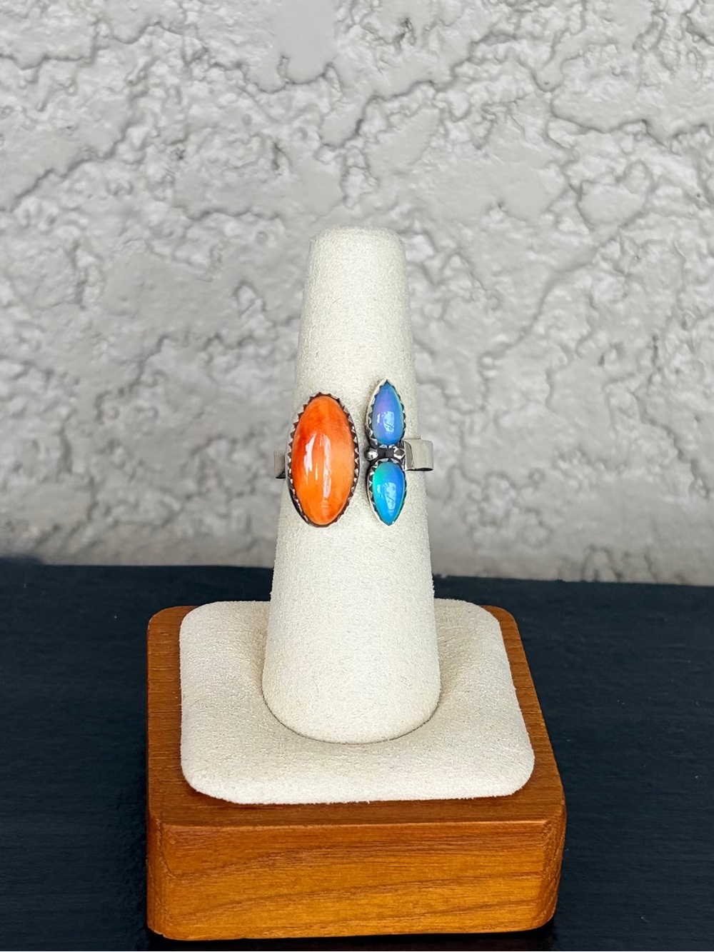 925 Sterling Silver Spiny Oyster Australian Opal Floater Ring
